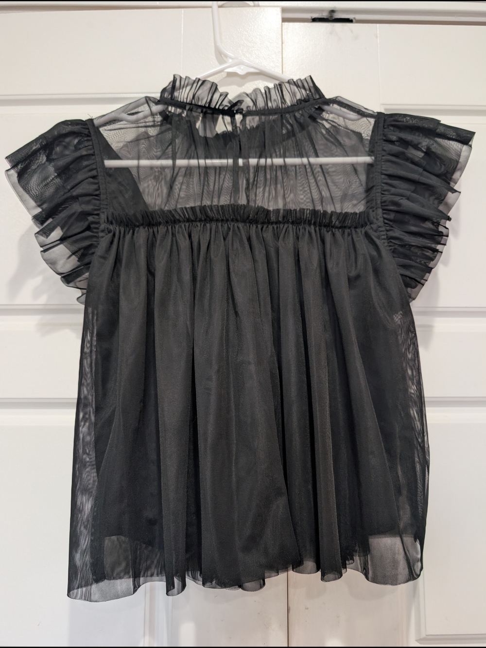 Joie Black Sheer Mesh Ruffle Babydoll Blouse Top Size XS EUC